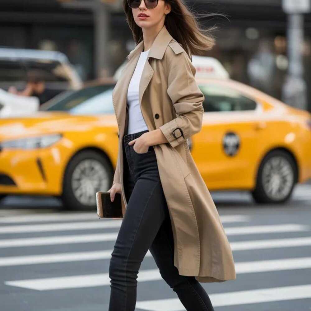 New Classic Tan Quilted Trench Coat